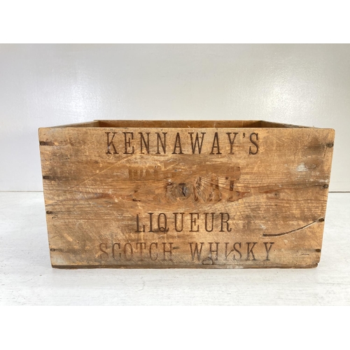 320 - A vintage Kennaway's Liqueur Scotch Whiskey advertising pitch pine bottle crate - approx. 26cm high ... 