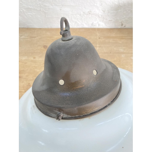 322 - A 1930s/40s opaline glass church pendant ceiling light with copper mount