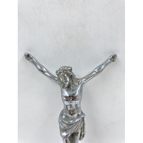 330 - A 1930s chrome plated Christ on Crucifix - approx. 29cm high x 18cm wide