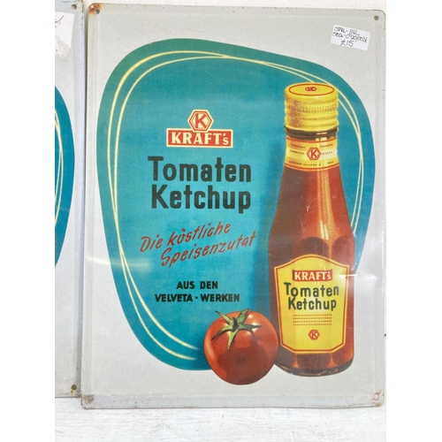 341 - Two reproduction Kraft's Tomaten Ketchup advertising sign - approx. 40cm high x 30cm wide