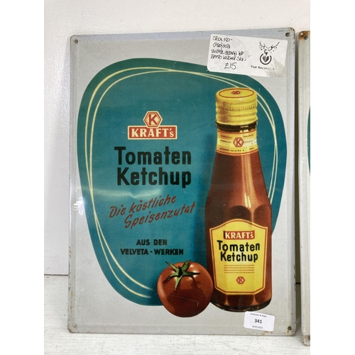 341 - Two reproduction Kraft's Tomaten Ketchup advertising sign - approx. 40cm high x 30cm wide