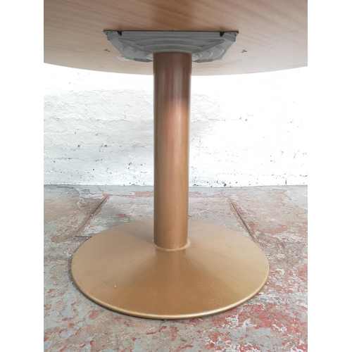 369 - A Swedish Kontorsmöbler oak effect circular office table with metal pedestal support - approx. 120cm... 