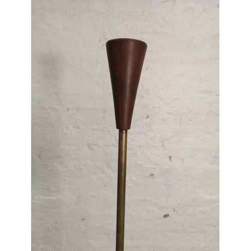 380 - A mid 20th century teak and brass floor lamp - approx. 145cm high