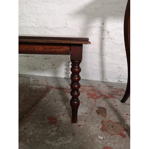 438 - Two late 19th/early 20th century mahogany side tables, one rectangular with bobbin turned supports -... 