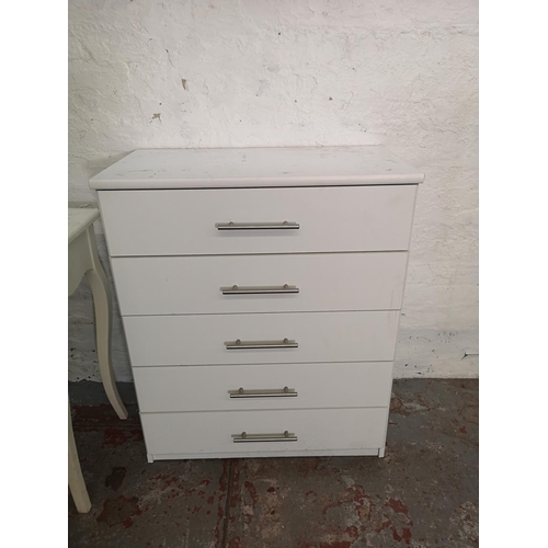 455 - Four pieces of modern furniture comprising white laminate chest of five drawers, French style white ... 