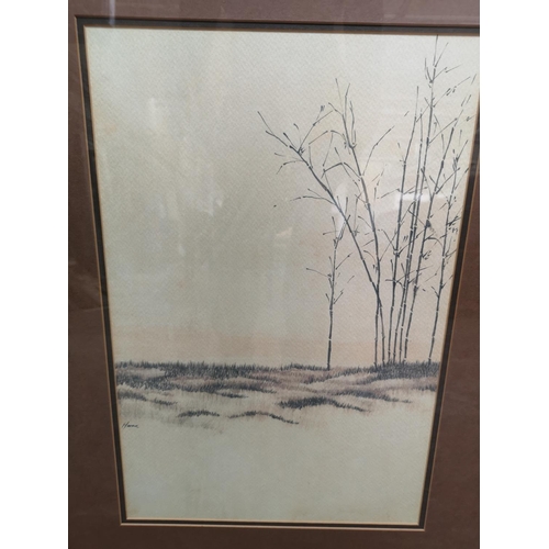 464 - Two framed Oriental landscape prints with signatures - both approx. 67cm high x 51cm wide