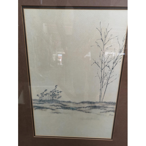 464 - Two framed Oriental landscape prints with signatures - both approx. 67cm high x 51cm wide