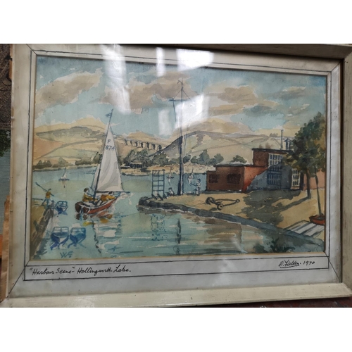 466 - Eleven various pictures to include 1960's framed watercolour of a lake by W. Fielding, 1970's waterc... 