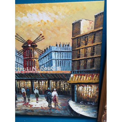 474 - An unframed oil on canvas of a Parisian Scene featuring Moulin Rouge signed to lower right - approx.... 