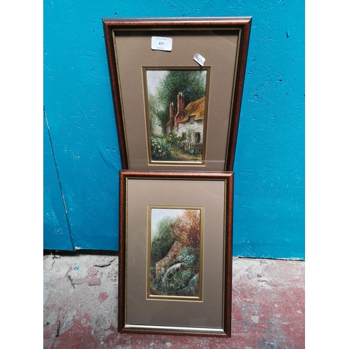 477 - Two framed cottage scene watercolours by J. H. Thorley - approx. 39cm high x 26cm wide