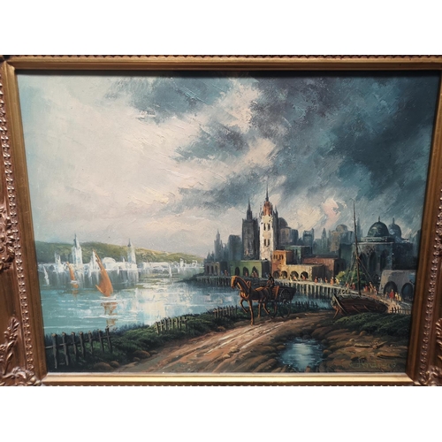 479 - A gilt framed oil on canvas of a continental scene painted in the Post Impressionist style signed An... 