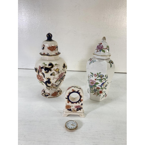 48 - A collection of assorted ceramics and figurines to include Mason's Mandalay ginger jar and mantel cl... 