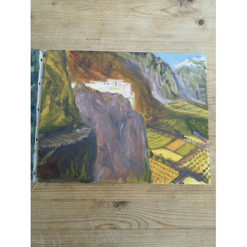 495 - Two mid 20th century unframed oils on canvas - approx. 30cm wide x 24.5cm high