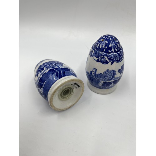 7 - Four pieces of Spode Italian china, two salt and pepper shakers, one 16cm circular bowl and one 19cm... 