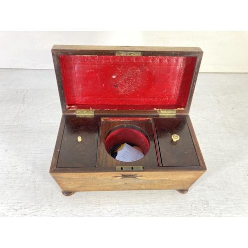 353A - A 19th century rosewood sarcophagus tea caddy - approx. 14cm high x 30cm wide 15cm deep