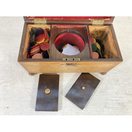 353A - A 19th century rosewood sarcophagus tea caddy - approx. 14cm high x 30cm wide 15cm deep