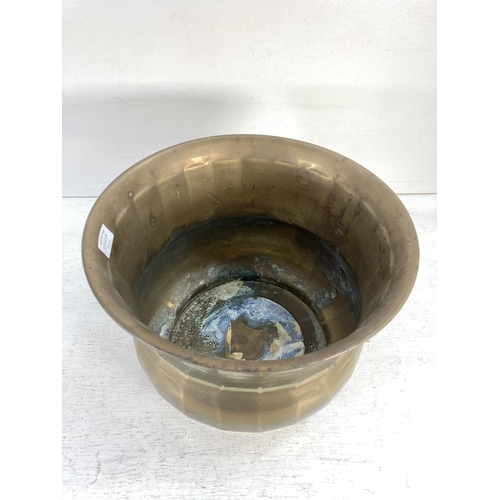 206A - A large brass circular planter - approx. 28cm high x 37cm in diameter