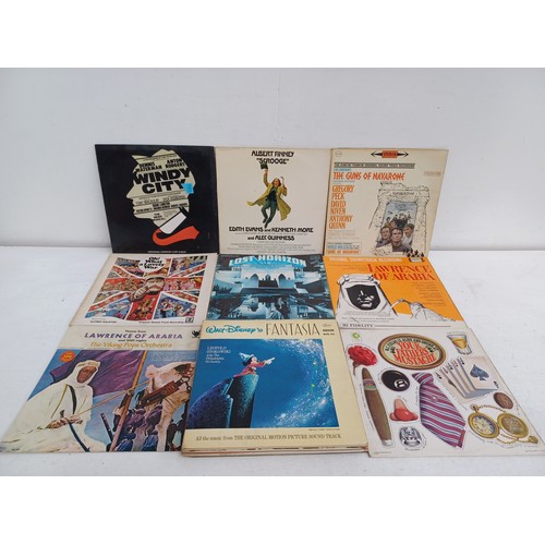 559 - A collection of soundtrack and sound effect LP vinyl records to include Walt Disney's Fantasia, Wind... 