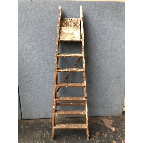 632 - Three step ladders, one aluminium and two wooden