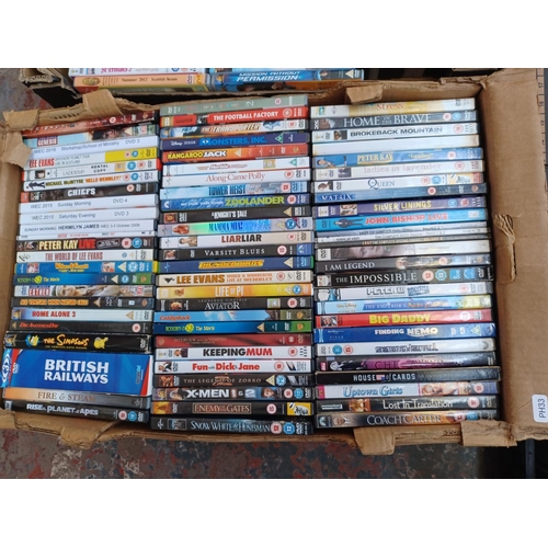 547 - Six boxes containing a very large collection of DVDs to include Paul, Alien Resurrection, Wild Bill,... 