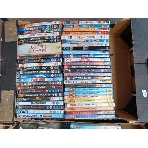 547 - Six boxes containing a very large collection of DVDs to include Paul, Alien Resurrection, Wild Bill,... 