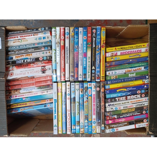 552 - Five boxes, four containing a large collection of DVDs to include Far From Heaven, Green Street, The... 