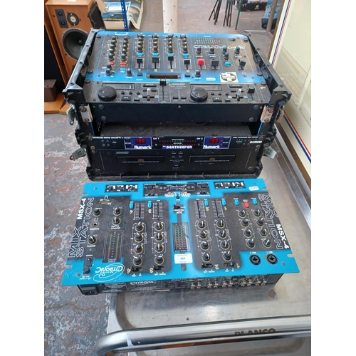 564 - Four items of DJ equipment to include Citronic MSX-4 Mix Station DJ mixer, Numark BCM125 The Beatkee... 