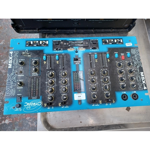 564 - Four items of DJ equipment to include Citronic MSX-4 Mix Station DJ mixer, Numark BCM125 The Beatkee... 