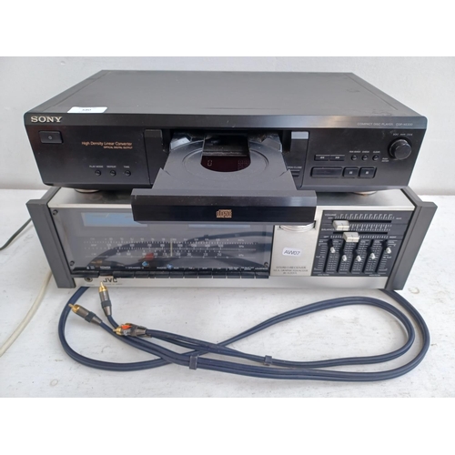 580 - Two items of hi-fi, one JVC JR-S200L stereo receiver with JVC RCA cable and one Sony CDP-XE330 CD pl... 