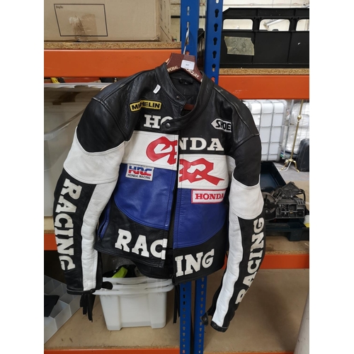 657 - A Honda CBR Racing genuine leather motorcycle suit, jacket size large