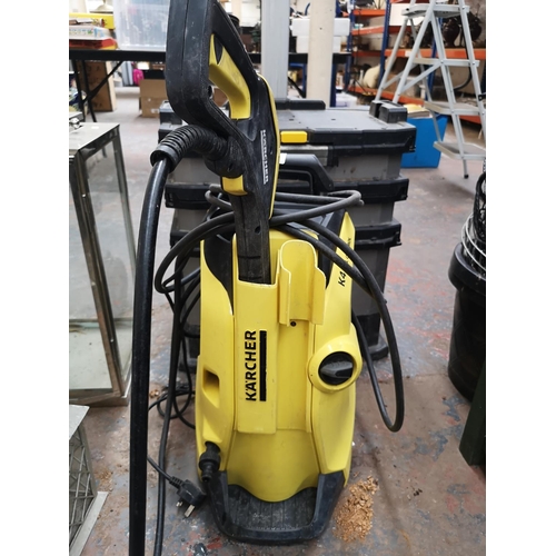 659 - Three items, Kärcher K4 pressure washer, Wickes 750 watt hammer drill and Stanley Fat Max trolley wo... 