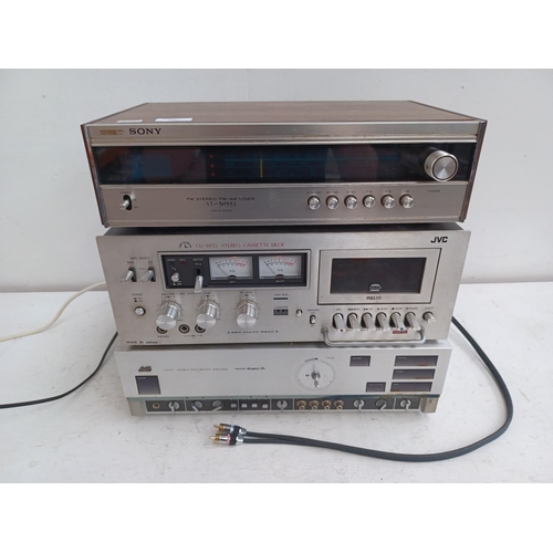 585 - Three items of vintage stereo hi-fi, one Sony ST-5055L Solid State FM/AM tuner, one JVC CD-1970 cass... 