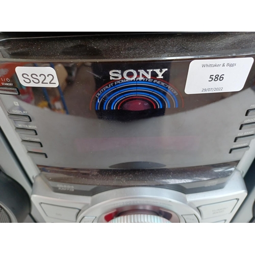 586 - A Sony MHC-GTZ3i stereo system comprising HCD-GTZ3i three CD changer/receiver with two USB inputs, a... 