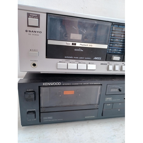 590 - Two vintage cassette decks, one Kenwood KX-550HX Dolby B/C and one Sanyo RDW360A Dolby twin