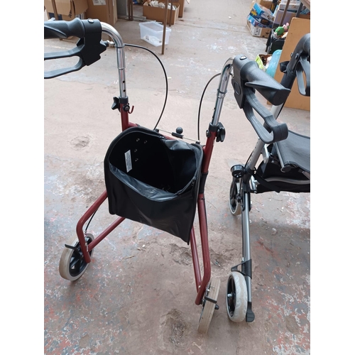 623 - Two items of mobility equipment, one Roma Medical 2465 folding walking aid with brakes and shopping ... 