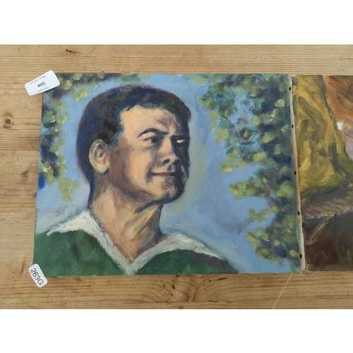 495 - Two mid 20th century unframed oils on canvas - approx. 30cm wide x 24.5cm high