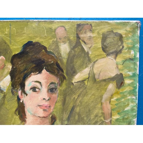 350 - A Charles Alfred Mozley (1914-1991) oil on canvas of a lady at a social event painted in a Post-Impr... 