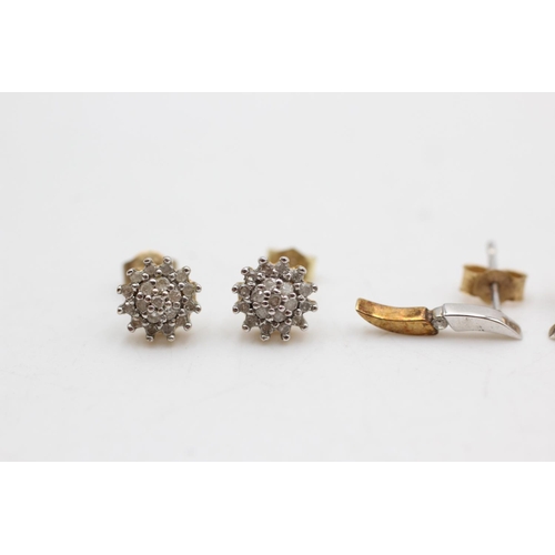 1004 - Three pairs of 9ct gold diamond stud earrings - approx. gross weight 2 grams