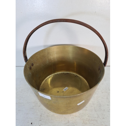 56 - A Victorian style brass preserve pan - approx. 31cm high x 30cm in diameter