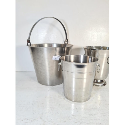 60 - Three stainless steel buckets, two champagne and one 10L