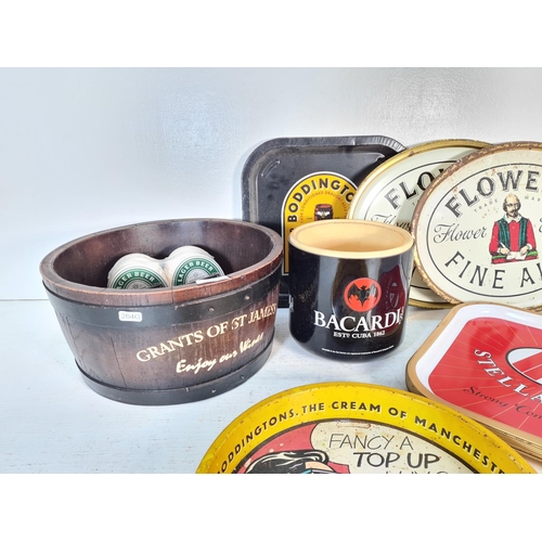 61 - A collection of brewery advertising items to include Flowers Fine Ales tray, Boddington's Bitter tra... 