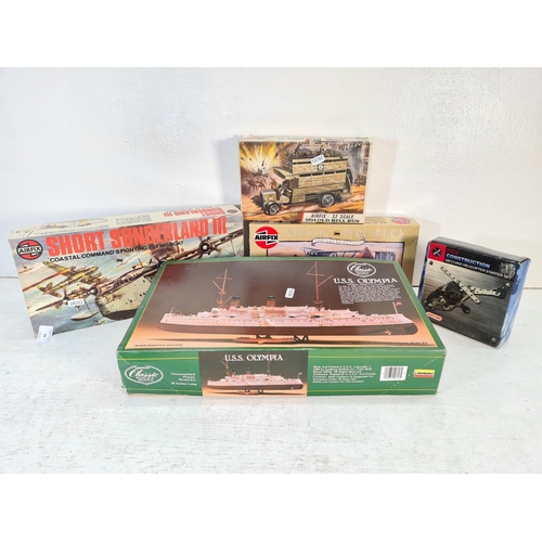 76 - Five boxed model construction kits to include Airfix - 32 scale 1914 Old Bill Bus, Airfix Classic Ai... 