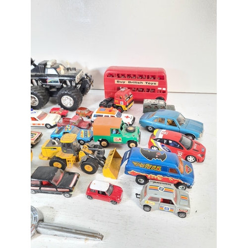 93 - A collection of assorted model vehicles to include Tonka yellow metal beach buggy, Tonka military Je... 