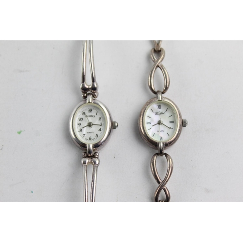 1083 - Two hallmarked sterling silver quartz women's wristwatches with mother of pearl dials, one Woodford ... 