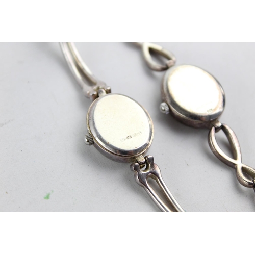 1083 - Two hallmarked sterling silver quartz women's wristwatches with mother of pearl dials, one Woodford ... 