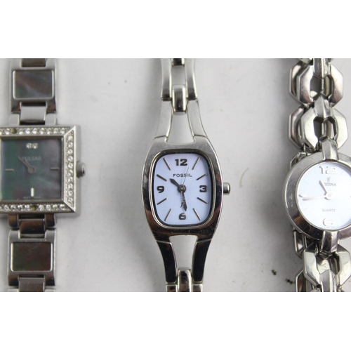 1086 - Six quartz women's wristwatches, two DKNY, one Accurist, one Fossil, one Pulsar and one Festina