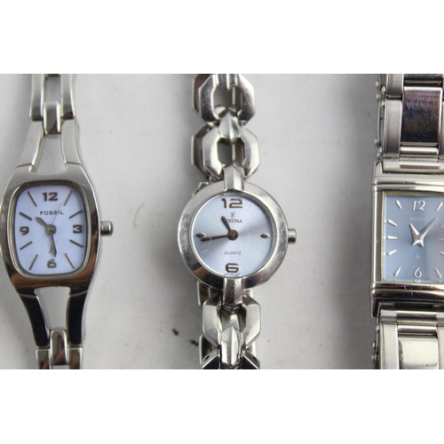 1086 - Six quartz women's wristwatches, two DKNY, one Accurist, one Fossil, one Pulsar and one Festina