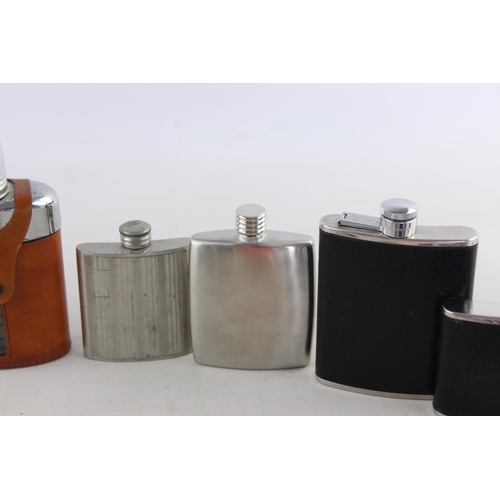 175 - Twelve assorted hip flasks to include boxed Sherrelle International, leather etc.