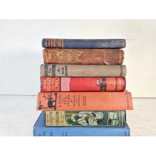 163a - Eight assorted vintage hardback books to include With Lawrence in Arabia by Lowell Thomas, With Gord... 