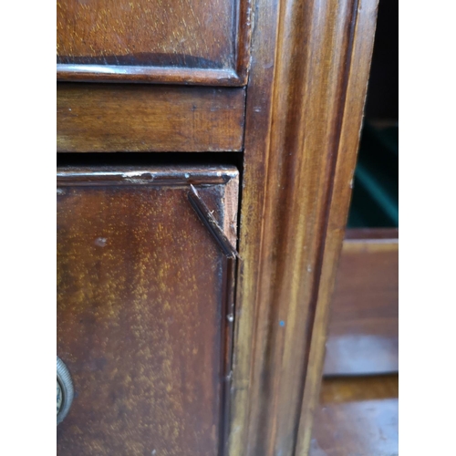 340 - A Georgian style mahogany bow fronted sideboard with carved acanthus leaf gallery back, two outer cu... 